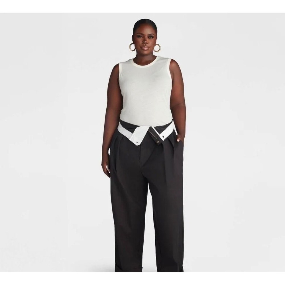 KBB Kahlana Barfield Brown Target Black Wide Leg Fold Over Waist Pants XXL NWT